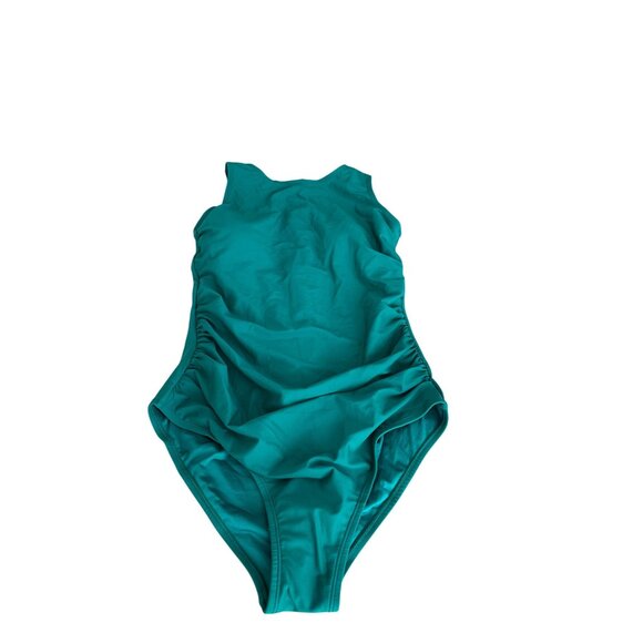 Smismivo Womens Teal One-Piece Swimsuit With Ruched Sides Back Zipper Modest NWT - Picture 9 of 10